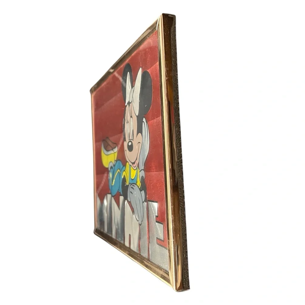 VTG Minnie Mouse Walt Disney Framed Foil Art Red Gold Cartoon‎ Collectible 8x10